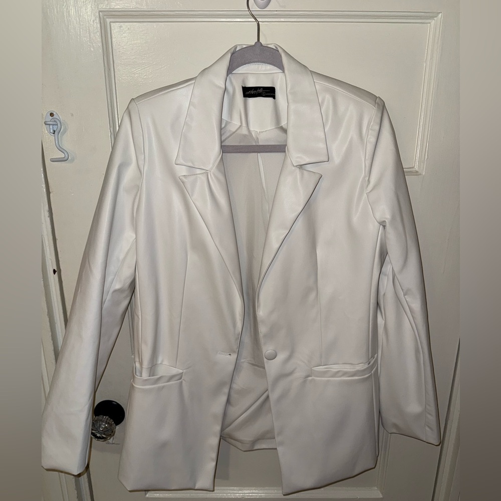 White Women's Leather Blazer
